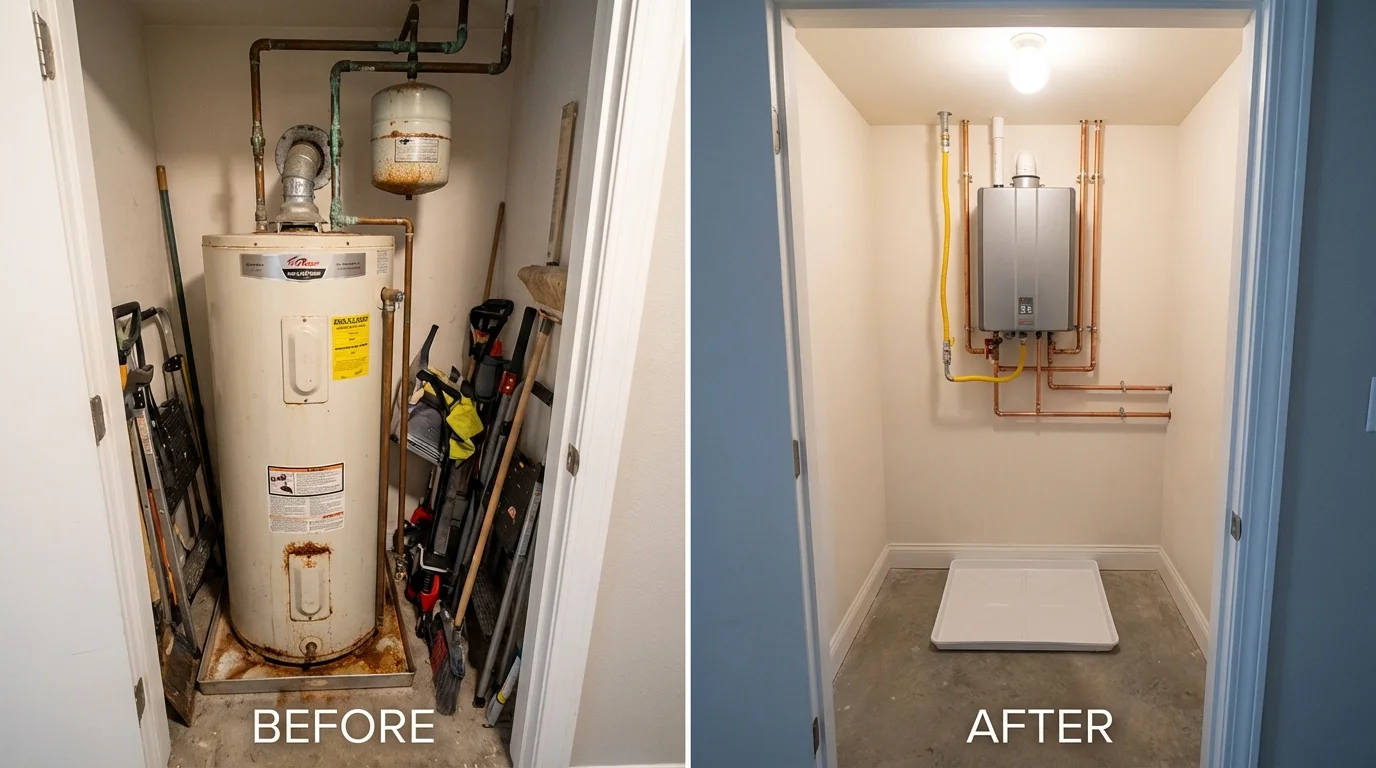Tank water heater versus wall-mounted tankless unit comparison for West Babylon, NY homeowners