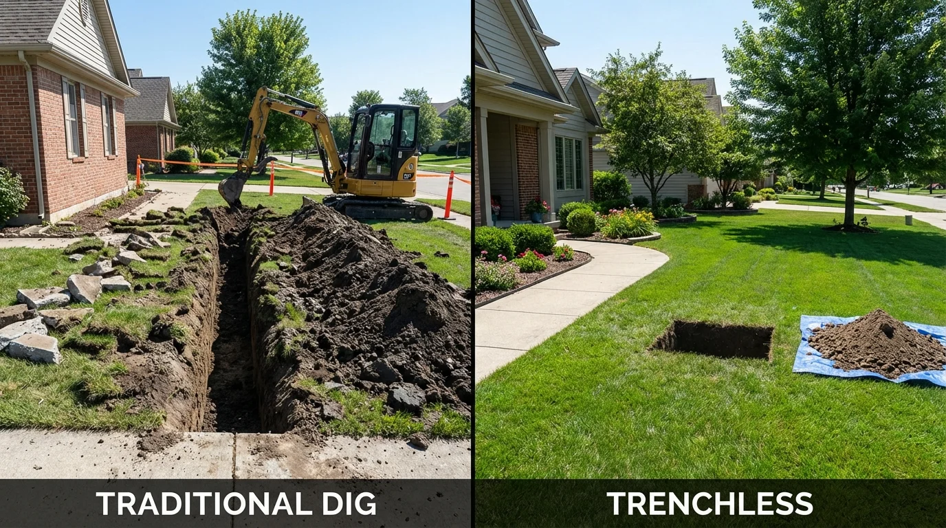 Trenchless sewer repair with minimal yard damage versus traditional excavation in West Babylon, NY